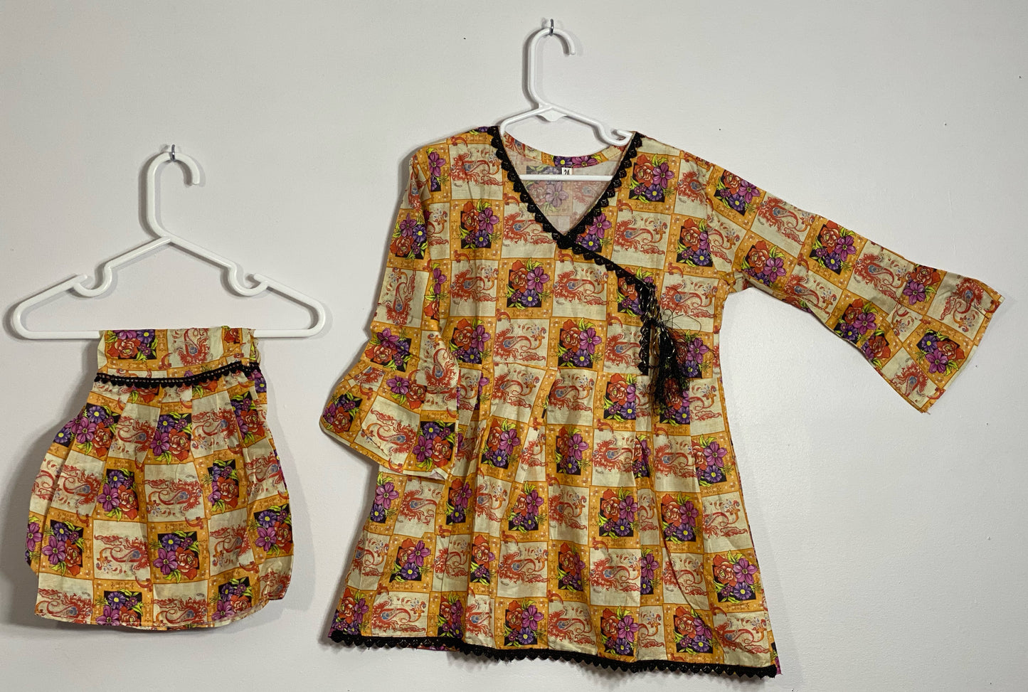 Lawn printed Angrkha style frock with matching gharara