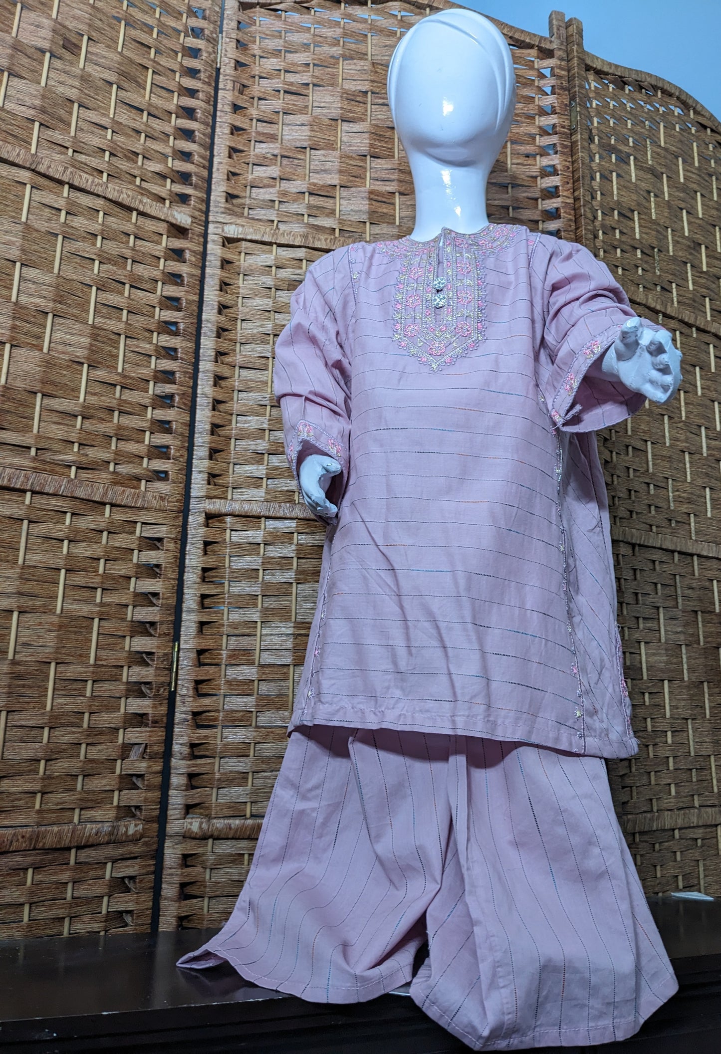 Girls lilac lawn self printed and embroidered kurta with stylish loose pants