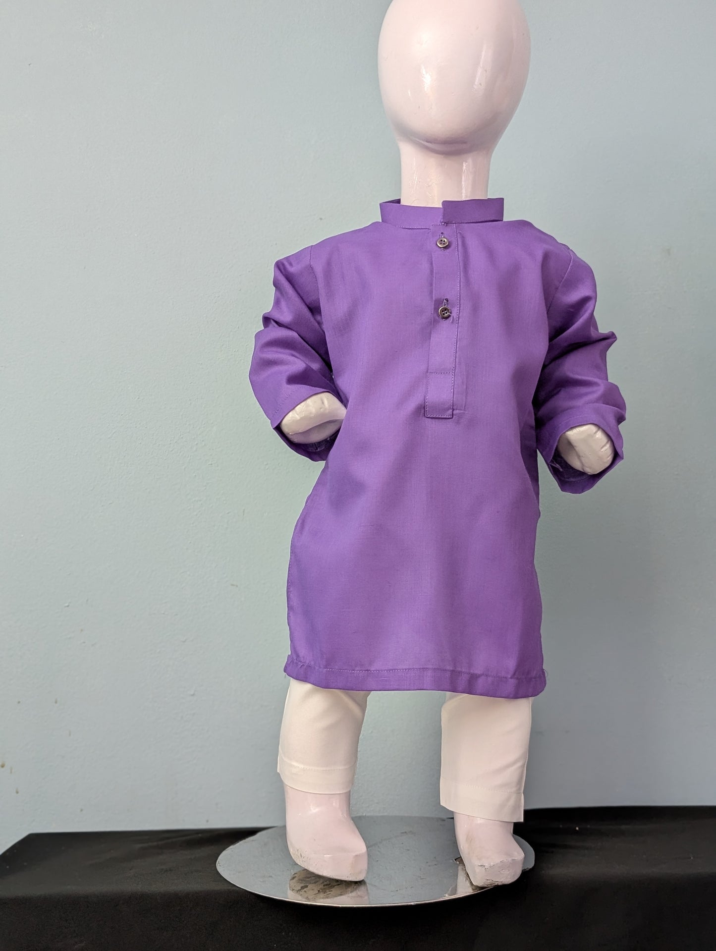 Infant light purple cotton kurta with white trouser