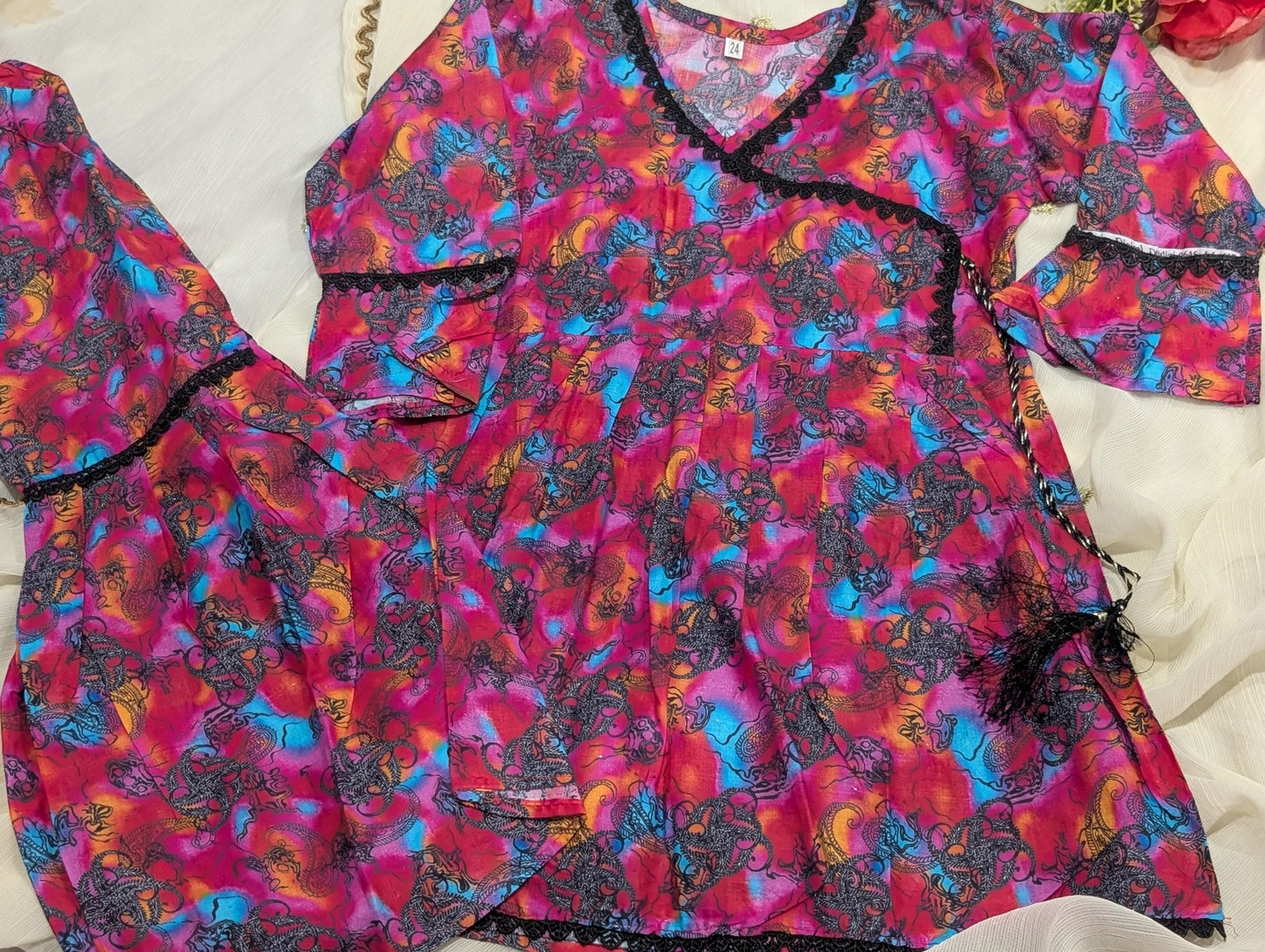 Girls lawn frock with matching gharara pants