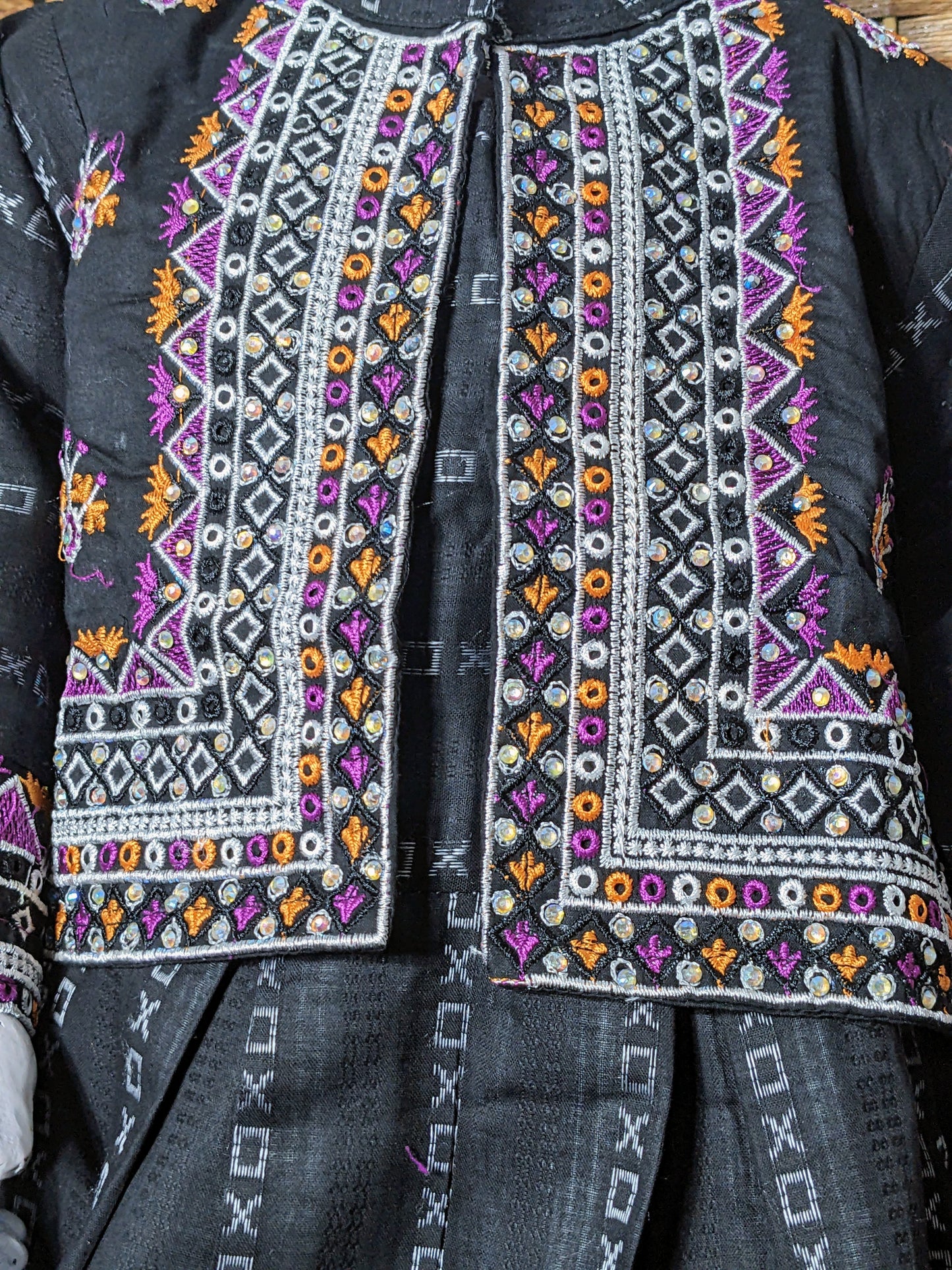 Girls black fully embroidered cotton focks with trouser