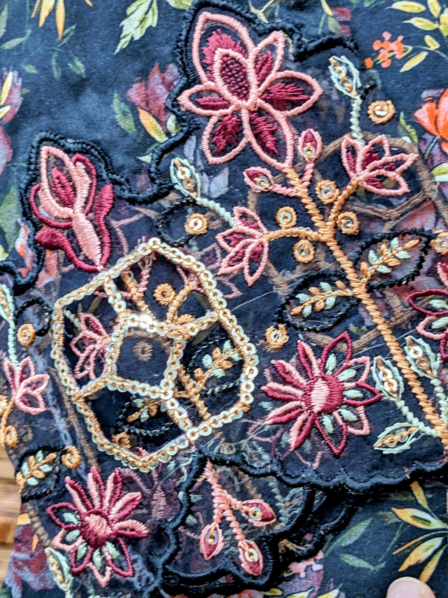 Girls black printed and embroidered linen shirt with matching trouser and dupatta