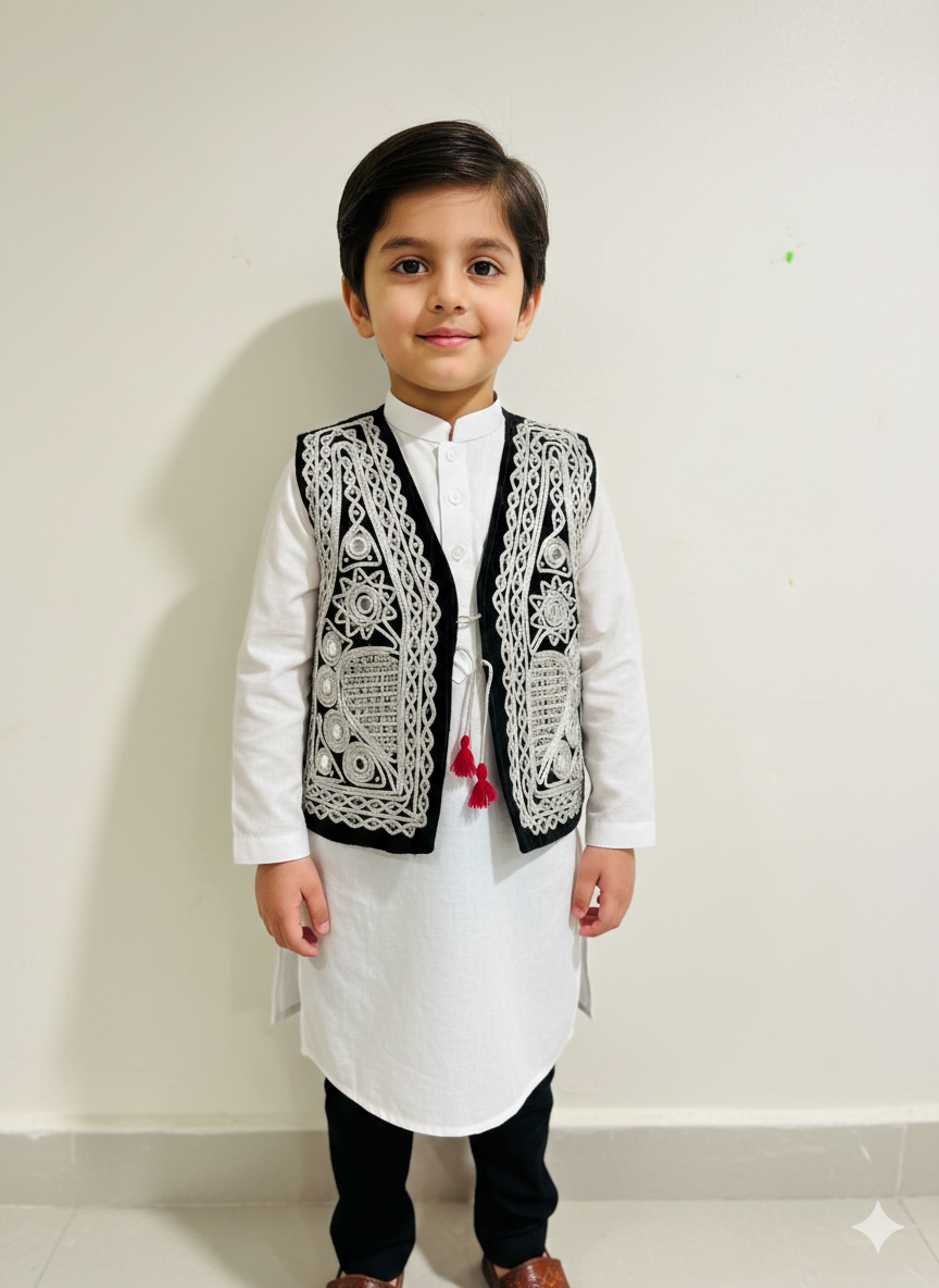 unisex Velvet silver embroidered Afghan waistcoat