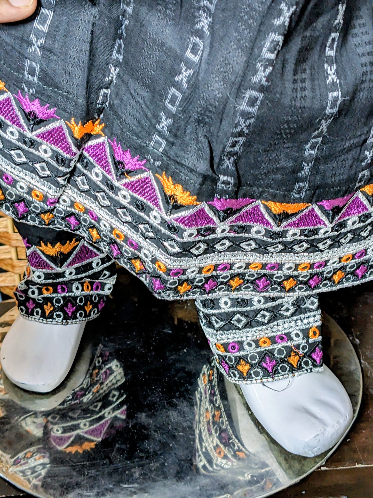 Girls black fully embroidered cotton focks with trouser