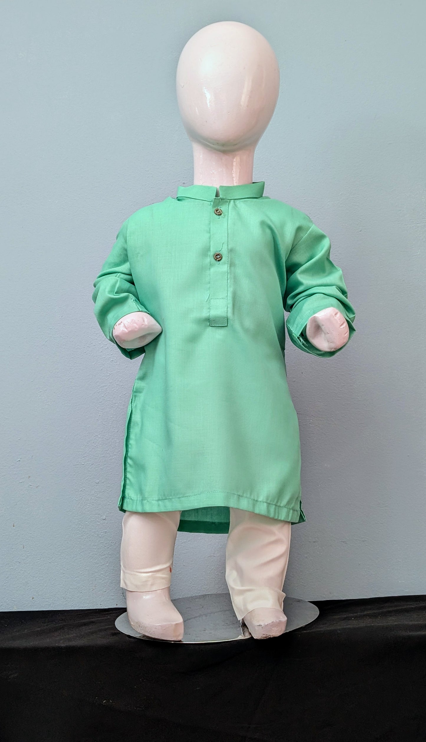 Infant teal cotton kurta with white trouser
