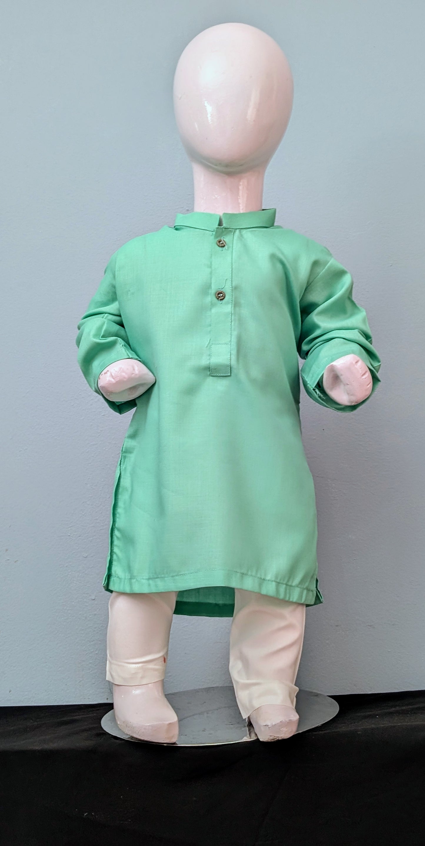 Infant teal cotton kurta with white trouser