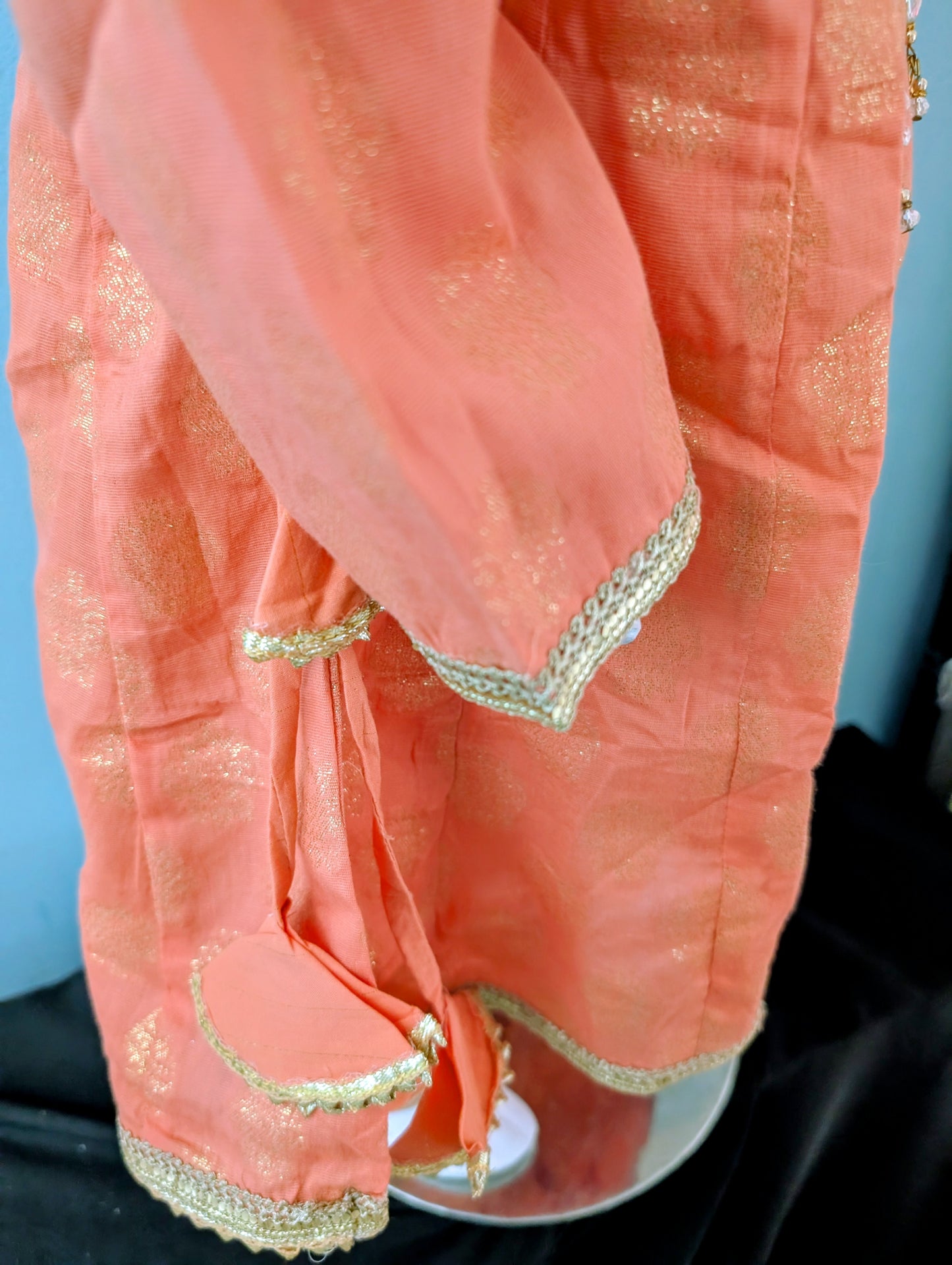 Girls peach and golden air line shirt with matching trouser