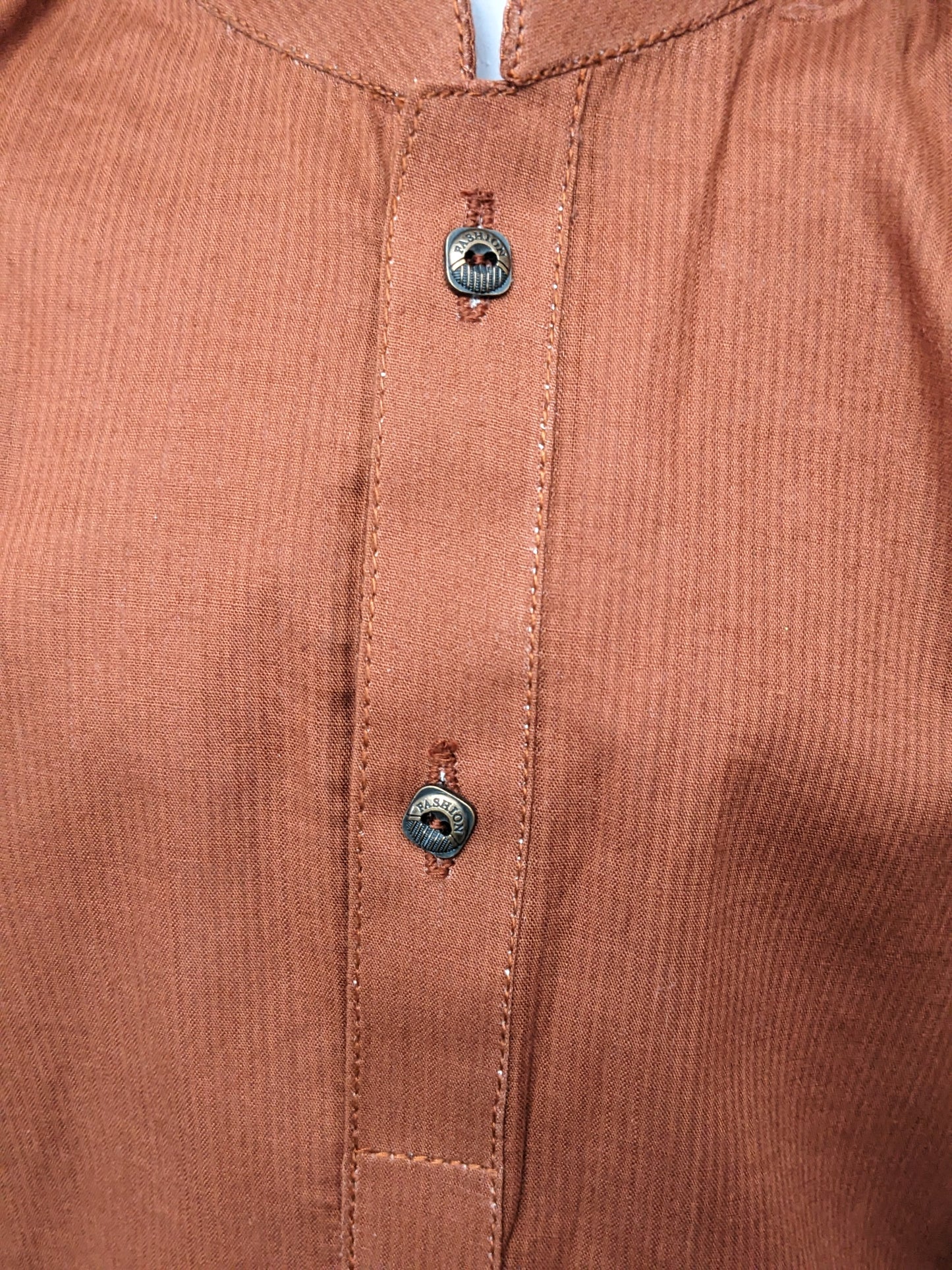 Boys brown self print cotton kurta with white trouser
