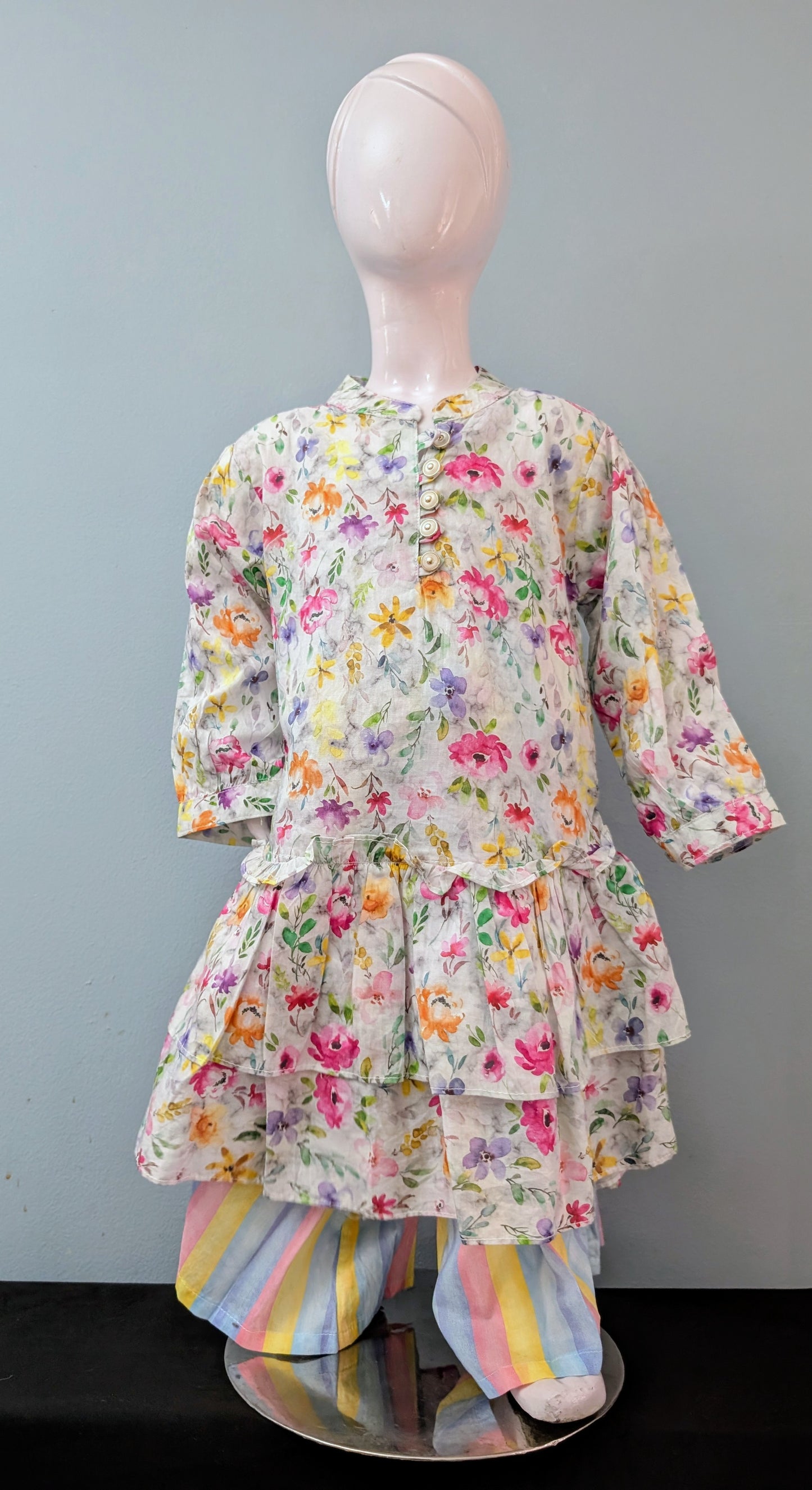 Girls printed peplum frock with printed trouser