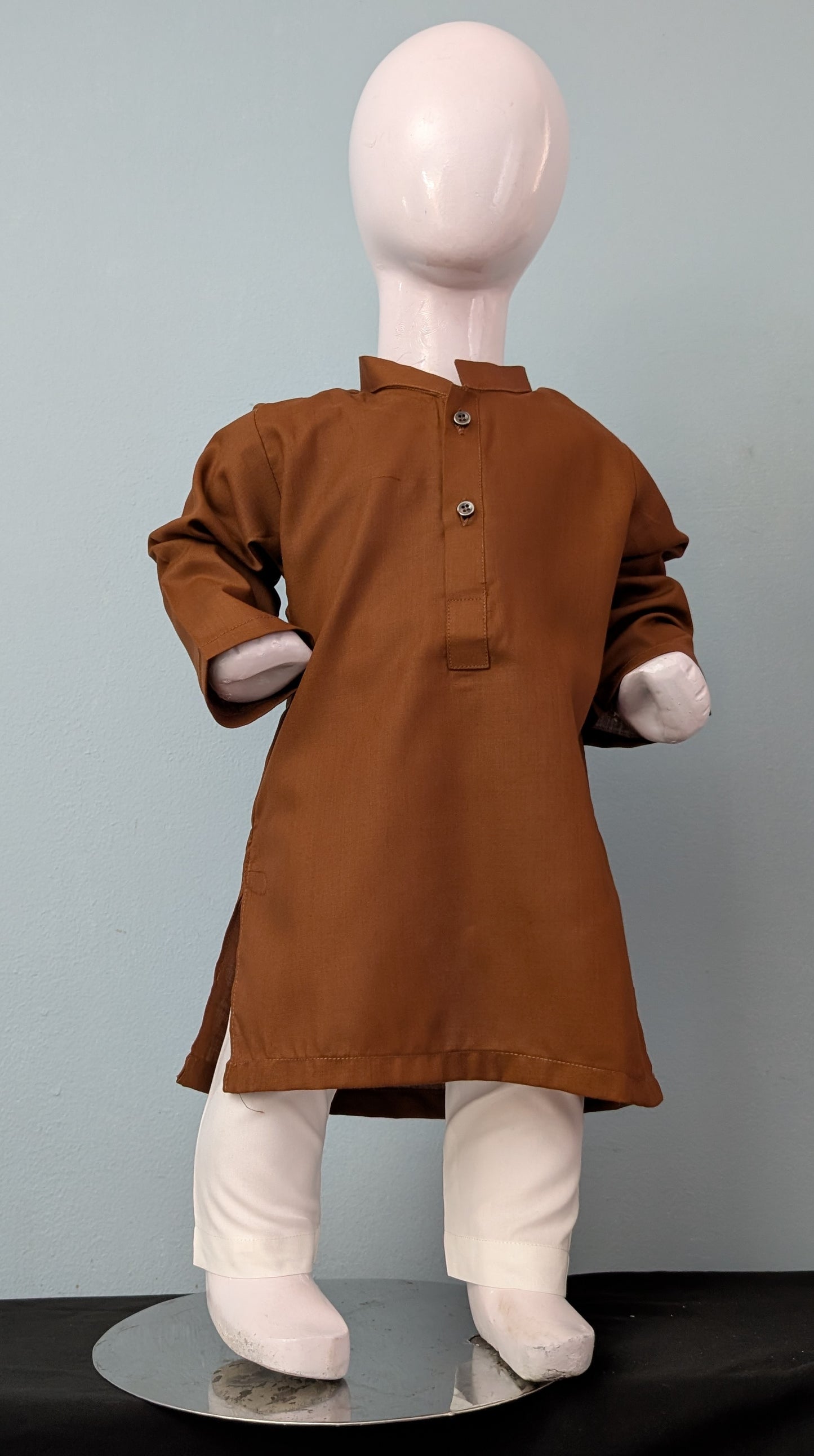 Infant brown cotton kurta with white trouser
