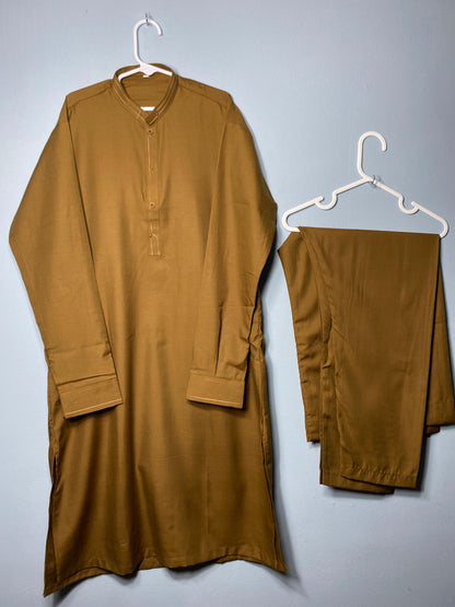 Mustard embroided kurta and cuff sleeves with trouser