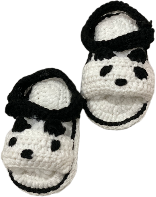Beautiful panda shape hand knit booties for baby boys