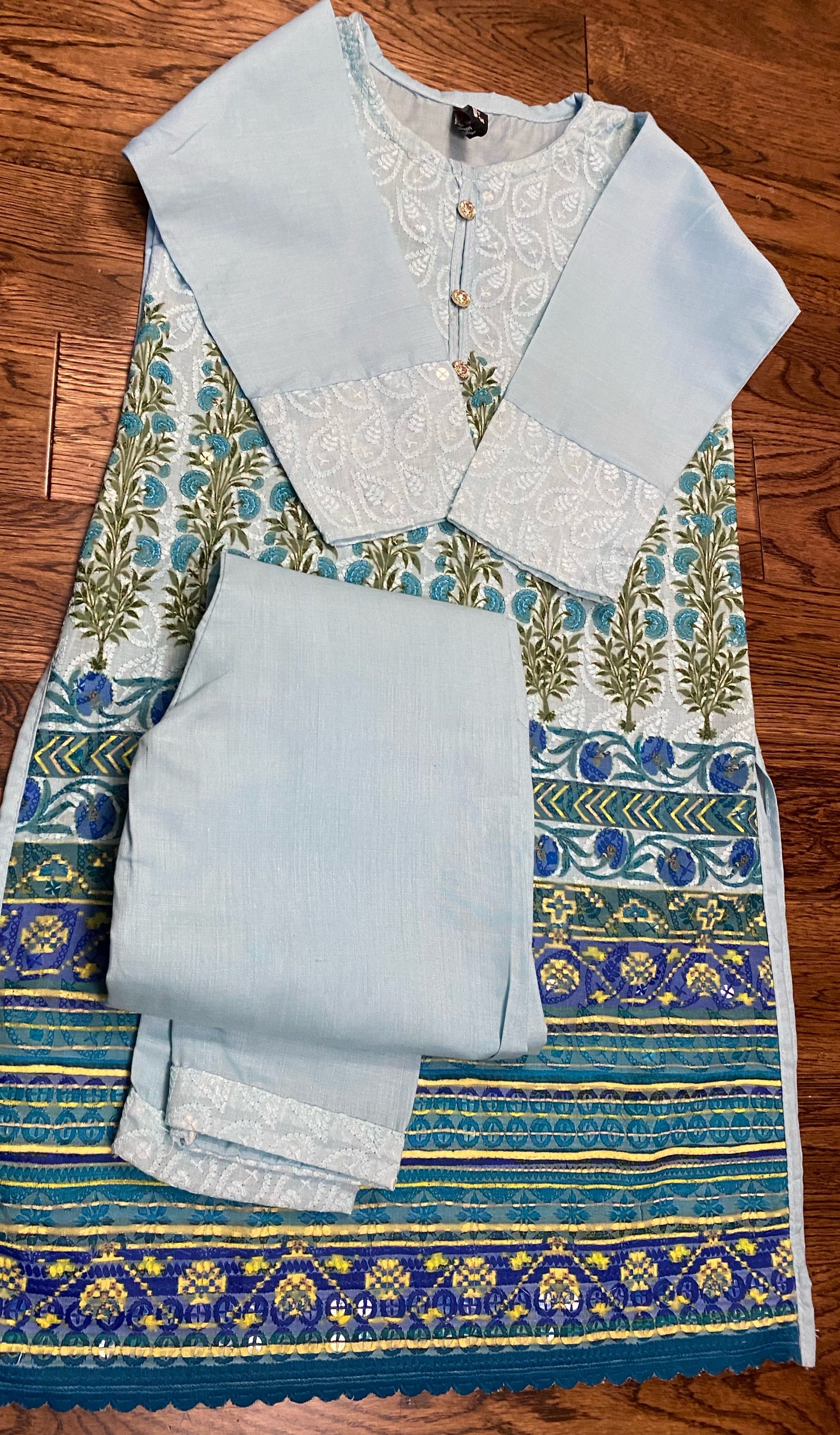 Sky blue embroidered two piece