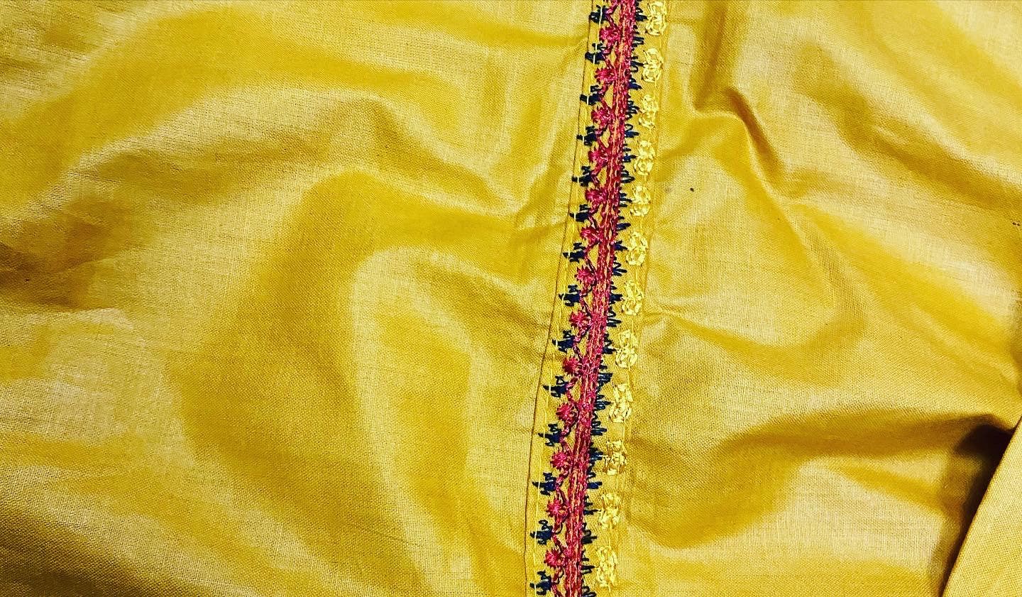 Yellow embroidered shirt with mix and match red trouser