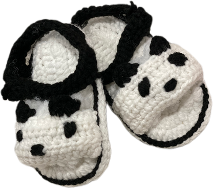 Beautiful panda shape hand knit booties for baby boys