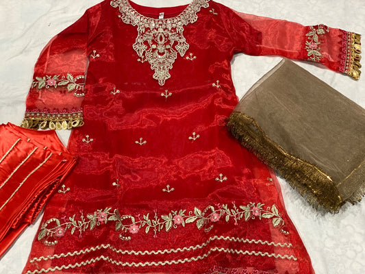 Girls fully embroided three piece silk Eid collection