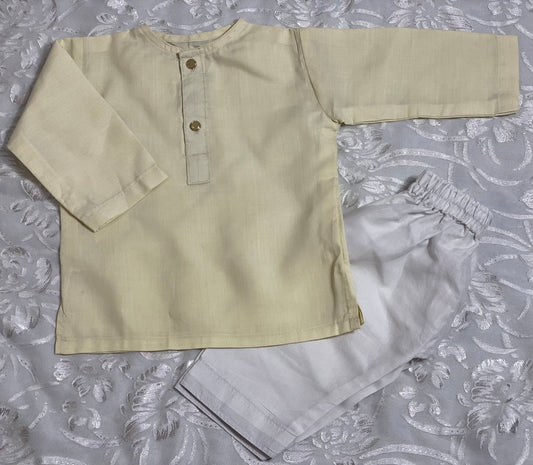 Buttermilk cotton jacquard kurta with white trouser