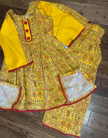 Yellow naira cut frock with matching yellow pant