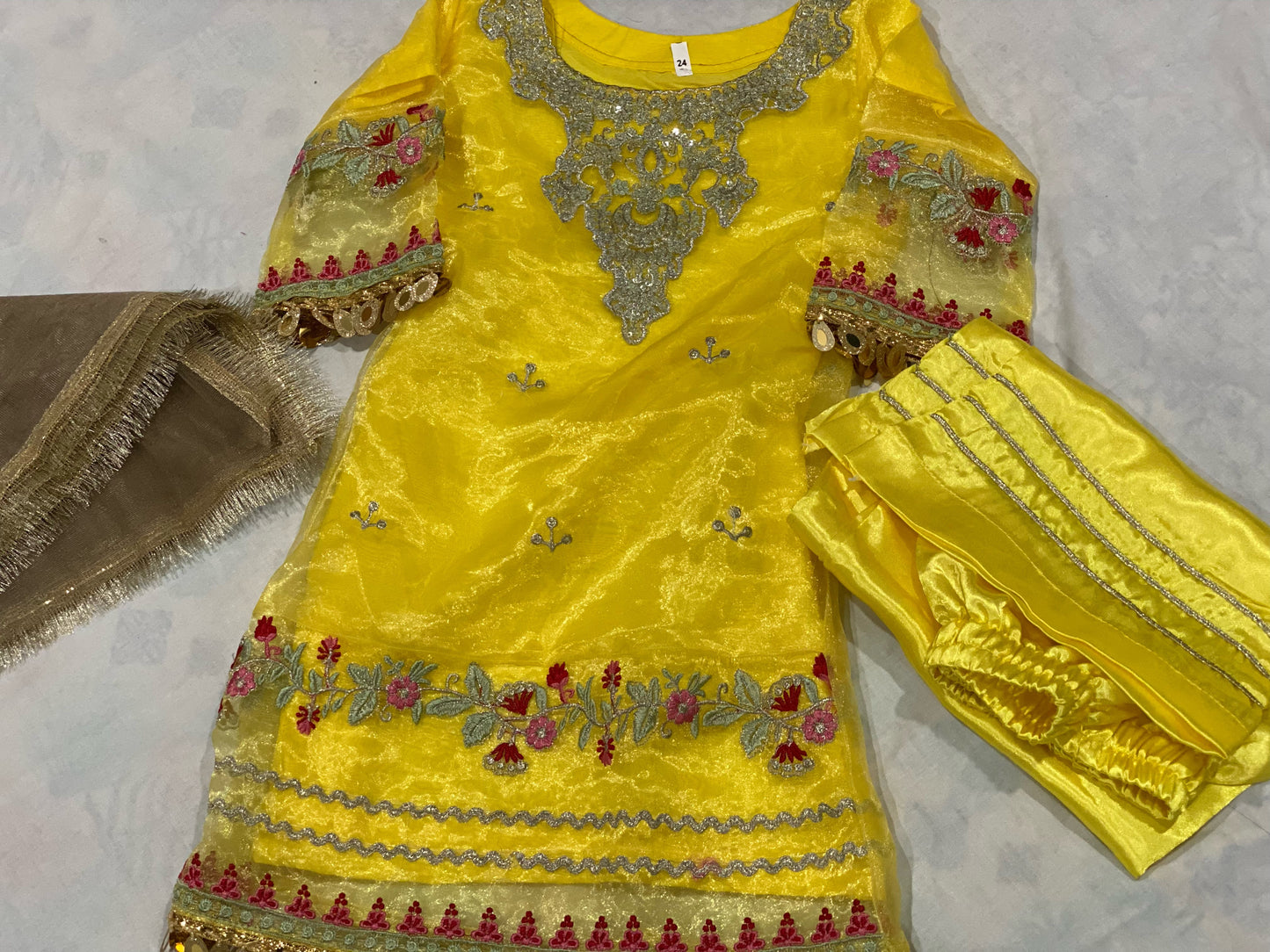 Girls full embroidered three piece silk Eid collection