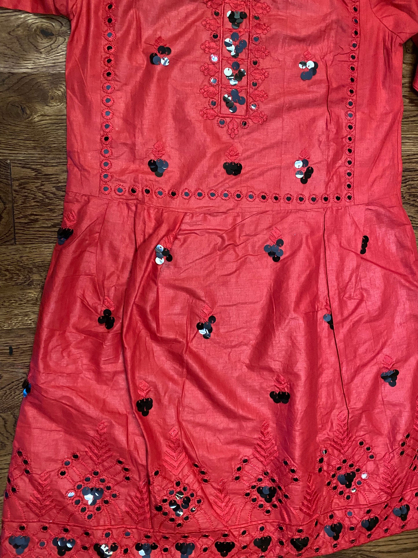 Embroidered red and black two piece dress