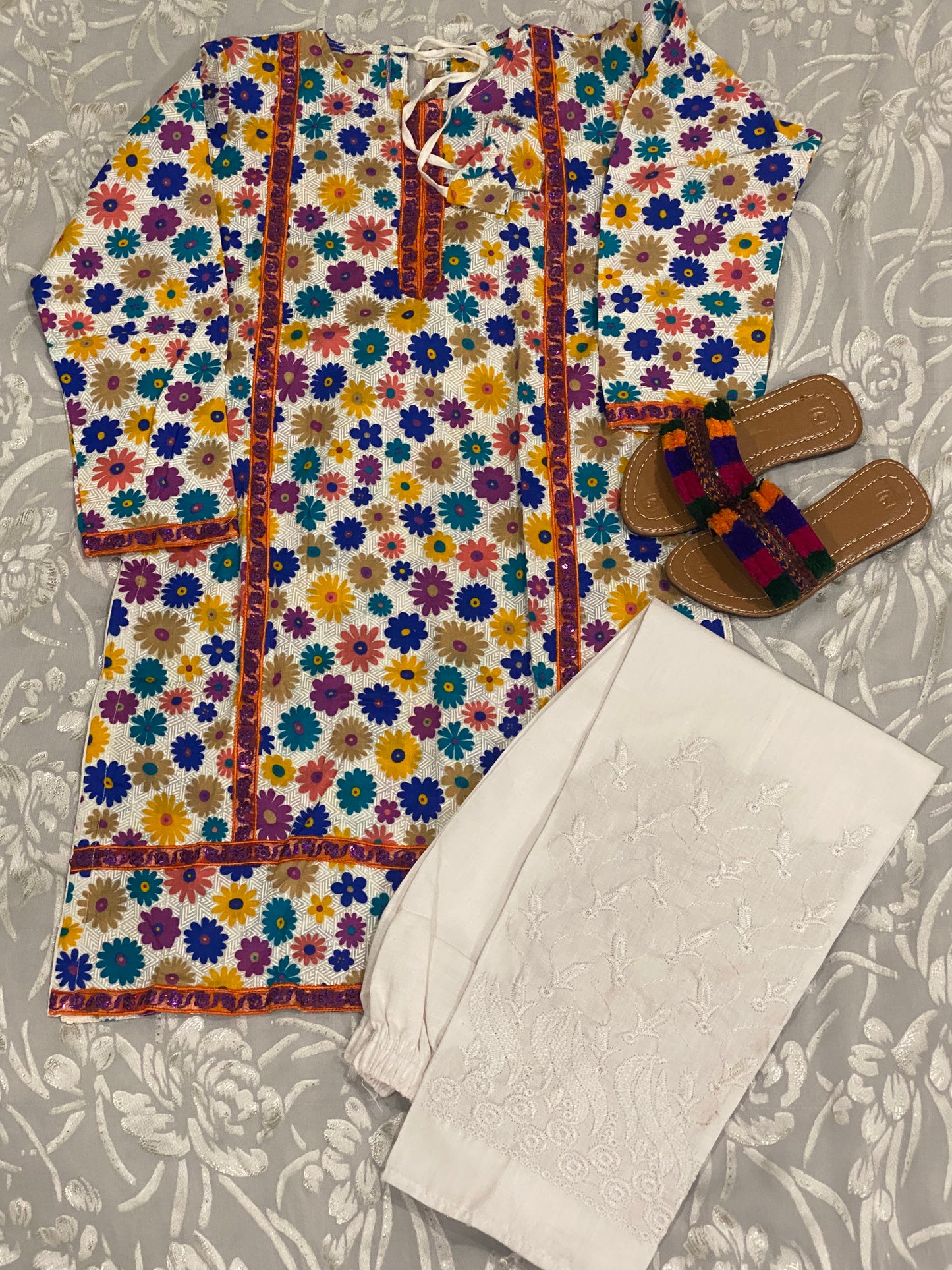 Beautiful  kurta with white chicken Kari pyjama (custom made)