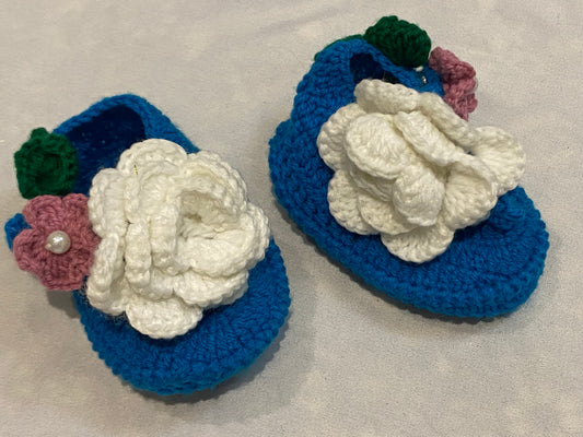 Blue handmade beautiful footwear for baby girls