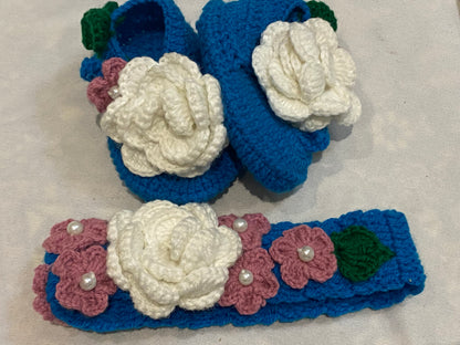 Blue handmade beautiful footwear for baby girls