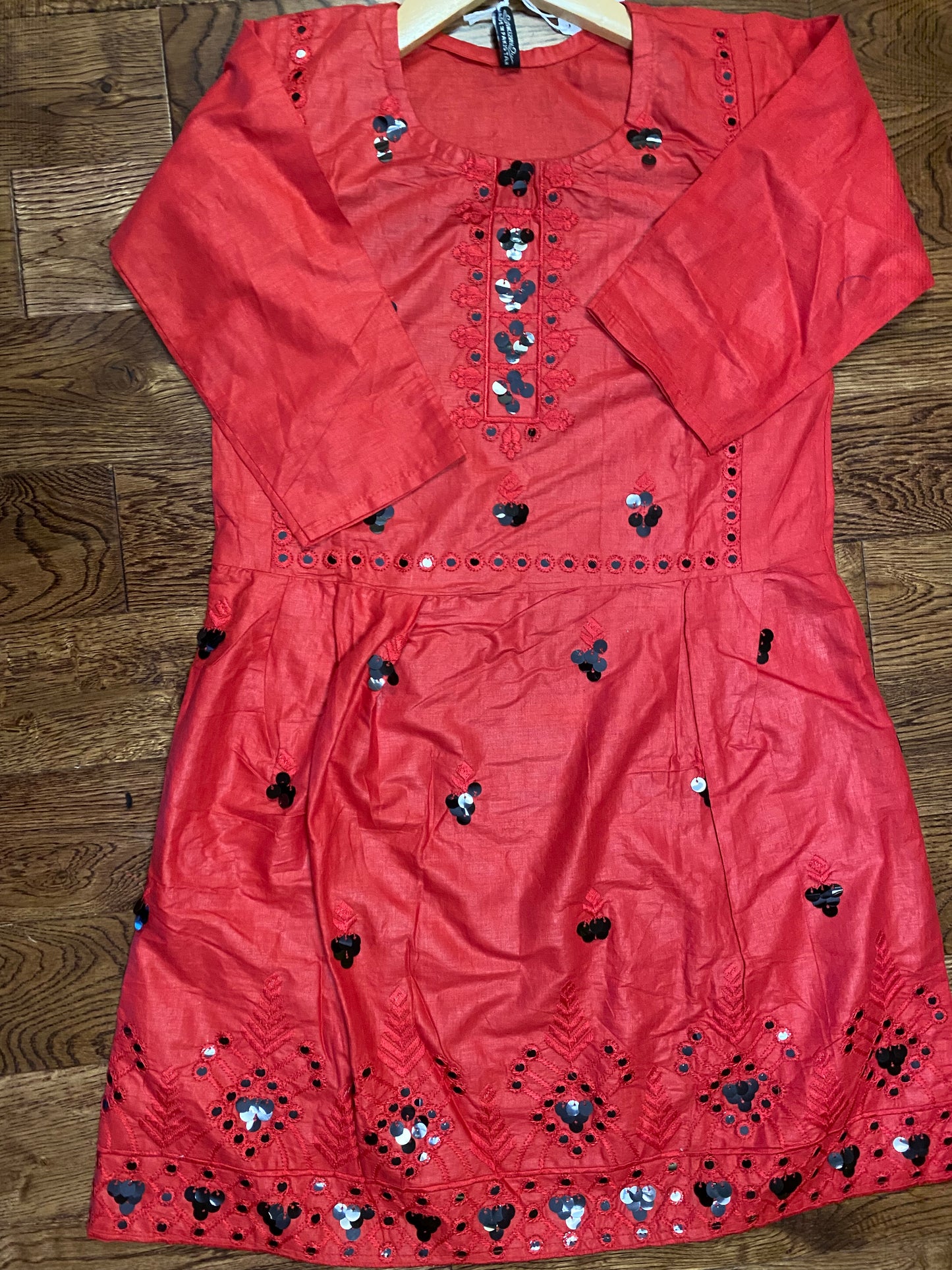 Embroidered red and black two piece dress