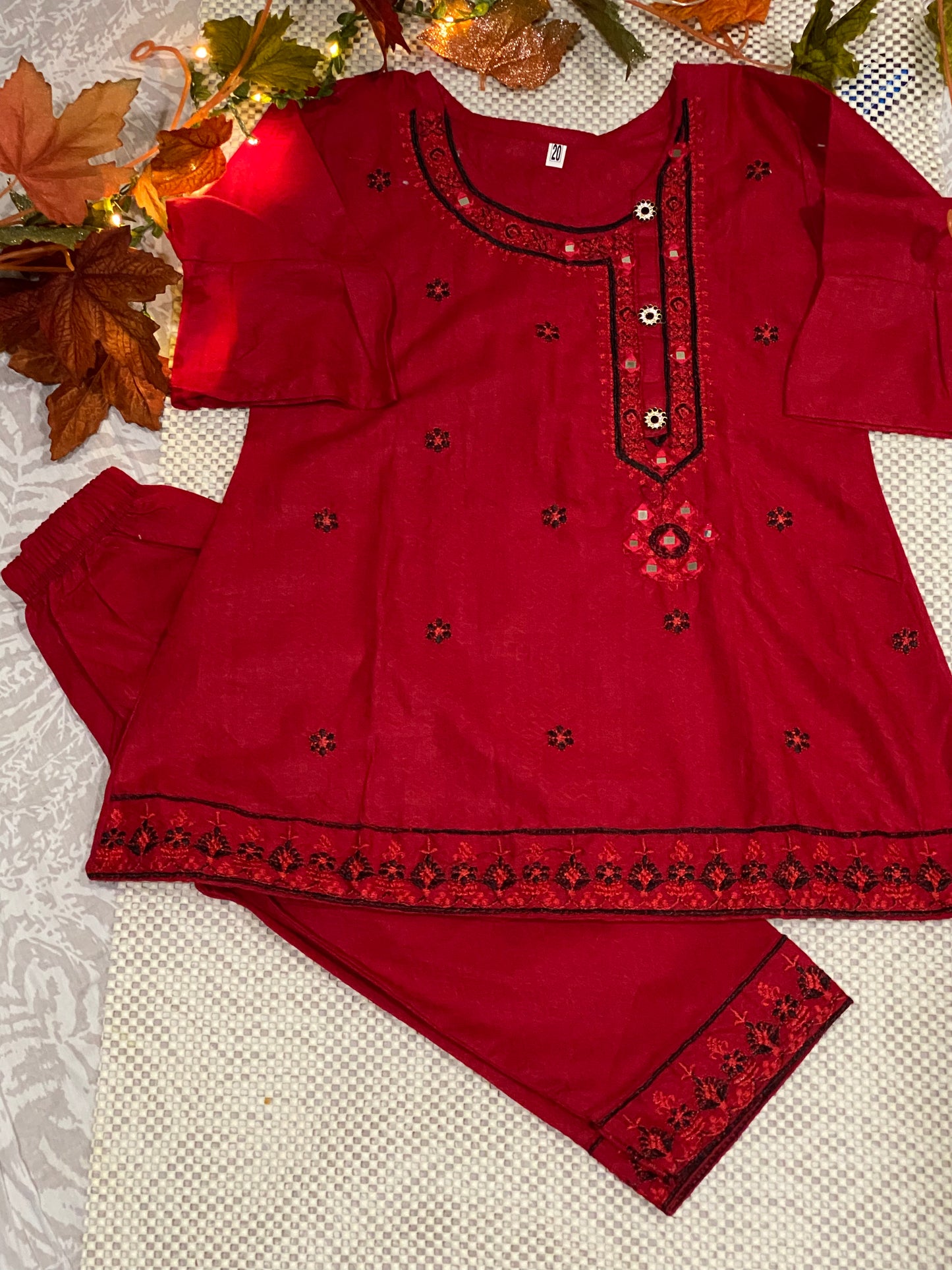 Girls embroidered two piece dress