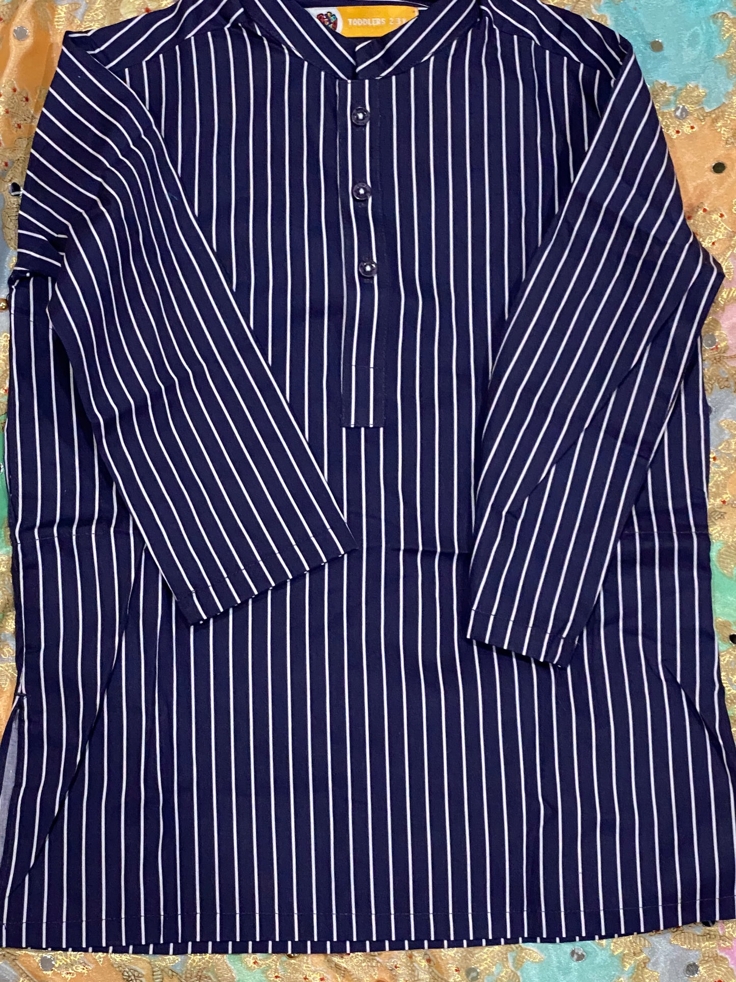 Navy Blue Striped Kurta