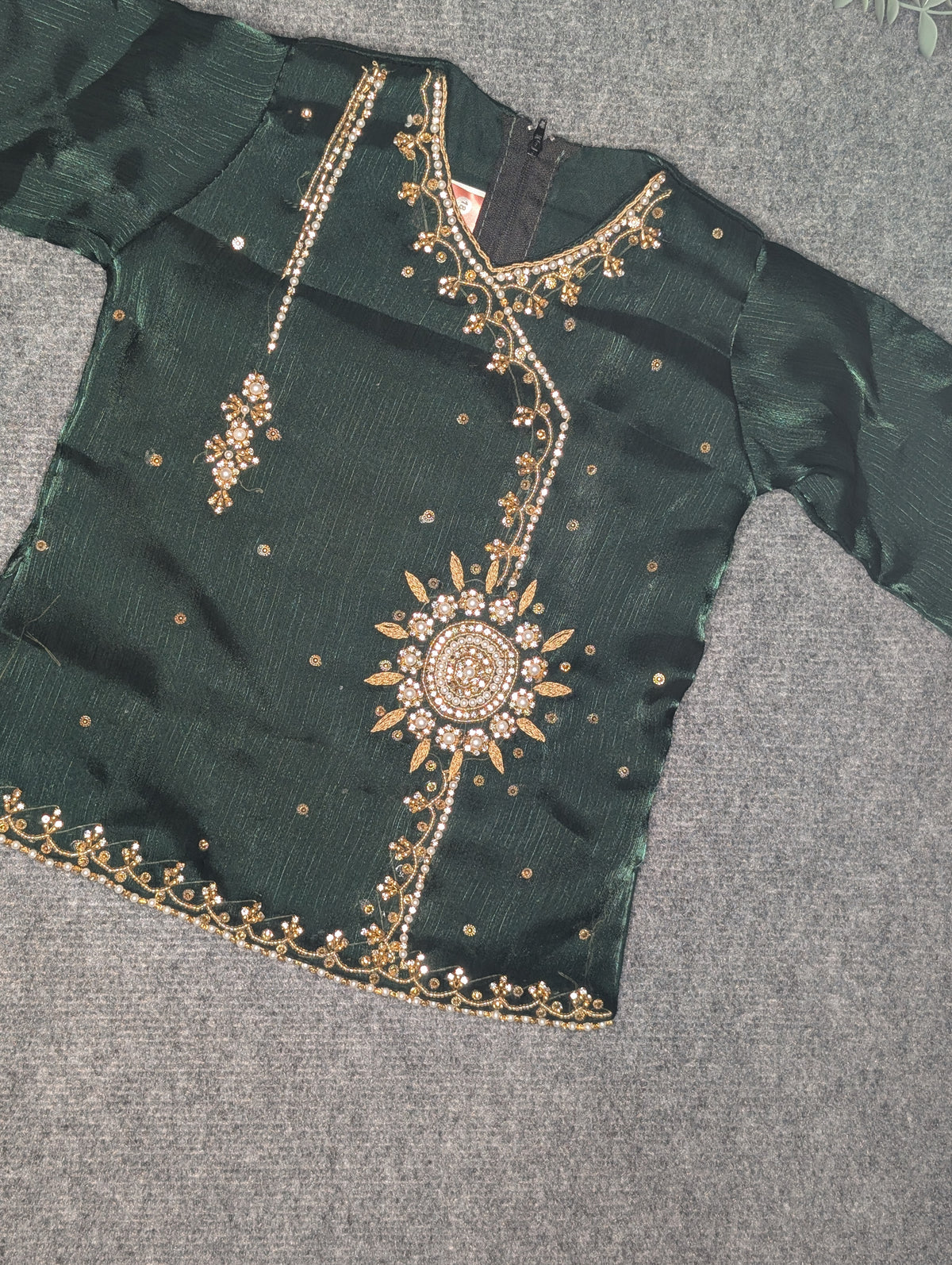 Girls' Emerald Festive Sharara Set with Gold Embellishments