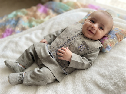 Infant viscose embroidered kurta pyjama with embroidered waistcoat