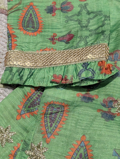 Girls viscose printed & embroidered shirt with plazo and net duapatta