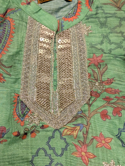 Girls viscose printed & embroidered shirt with plazo and net duapatta