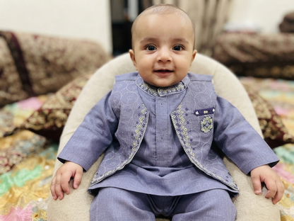 Infant embroidered kurta with pyjama and waistcoat