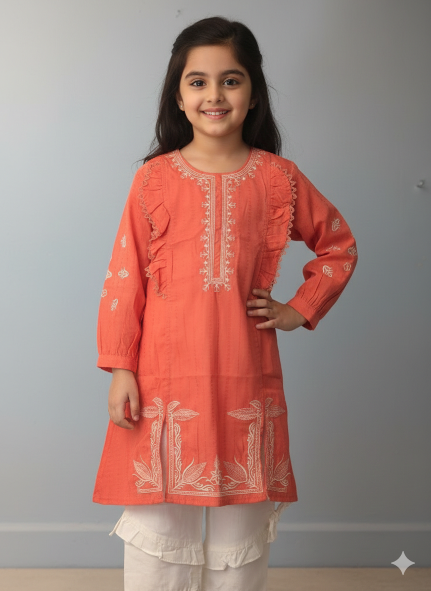 Girls cotton airline shirt with stylish white trouser