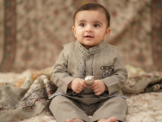 Infant viscose embroidered kurta pyjama with embroidered waistcoat