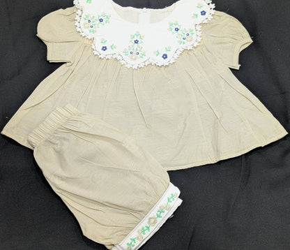 Stylish cotton embroidered frock and pajama sets for baby girls