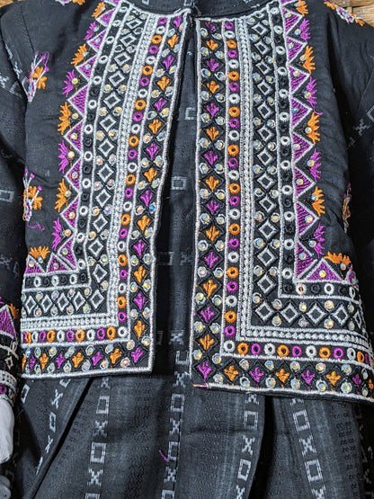 Girls black fully embroidered cotton focks with trouser