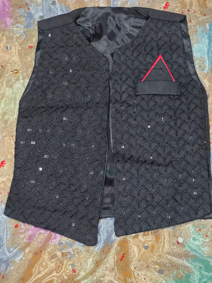 Infant black cotton kurta pyjama with embroidered Waistcoat