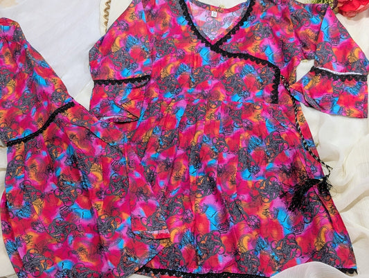 Girls lawn frock with matching gharara pants