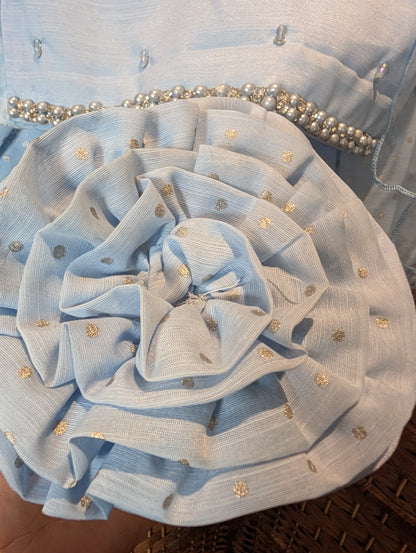 Girls light blue Three piece gharara set with matching bags