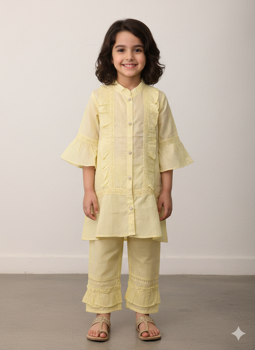 Girls cotton casual front open style shirt with matching pants