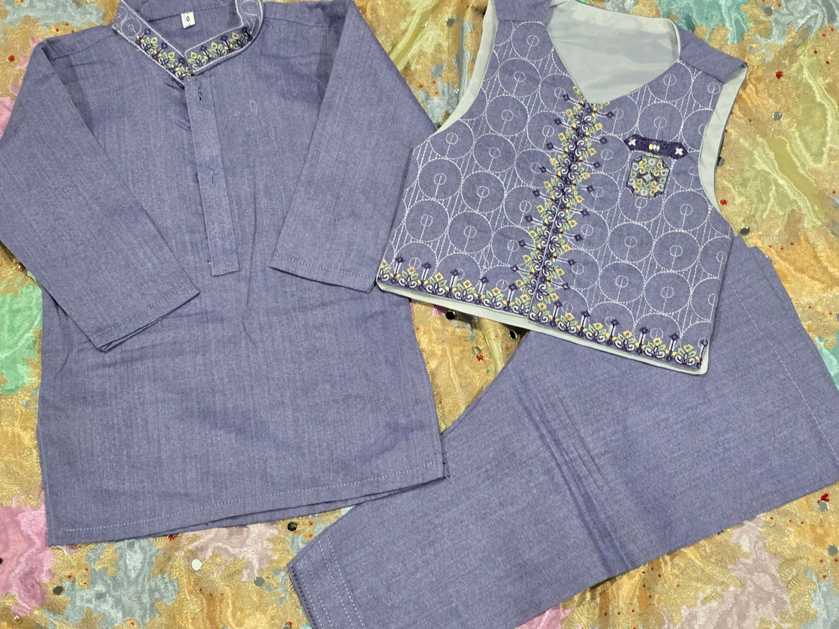 Infant embroidered kurta with pyjama and waistcoat