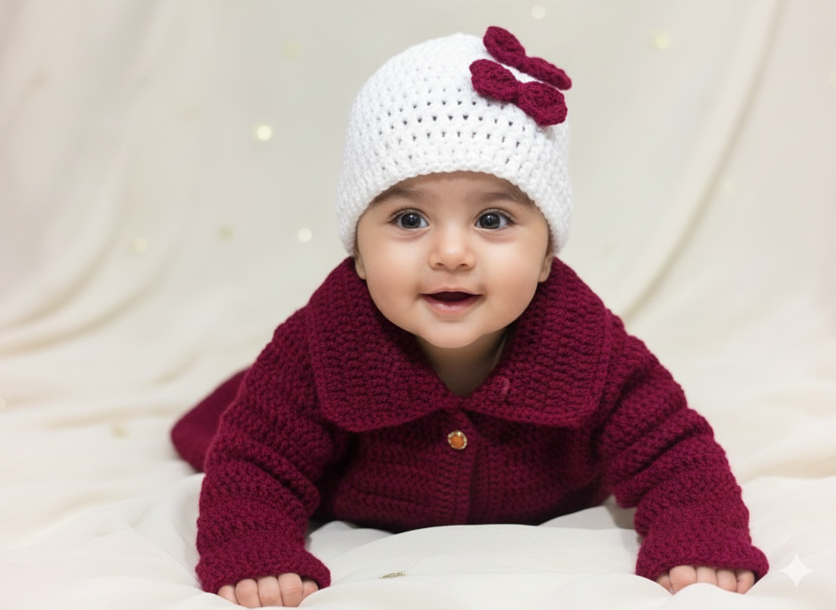 Girls handknit crochet cardigan