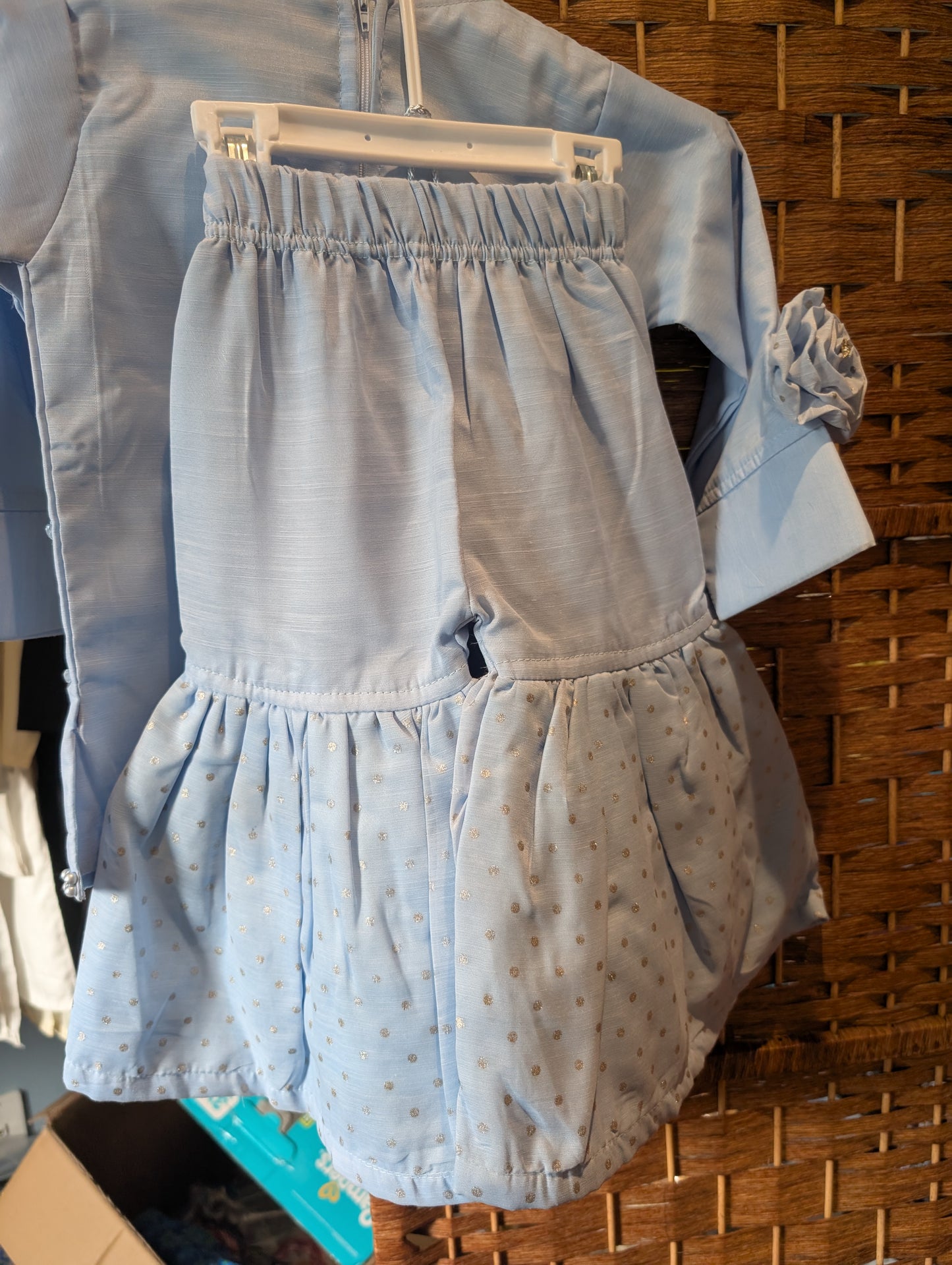 Girls light blue Three piece gharara set with matching bags
