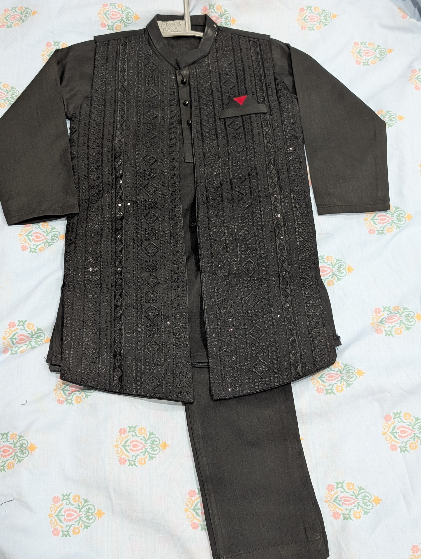 Boys formal black kurta with an embroidered waistcoat