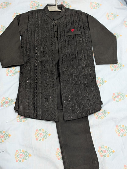 Boys formal black kurta with an embroidered waistcoat