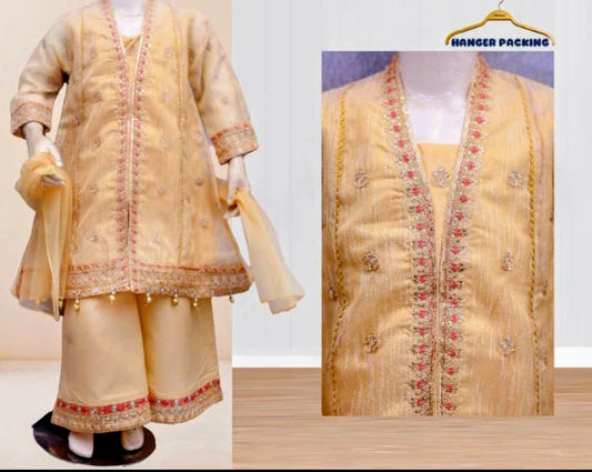 Girls organza fabric with fine cotton lawn flapper with net dupatta