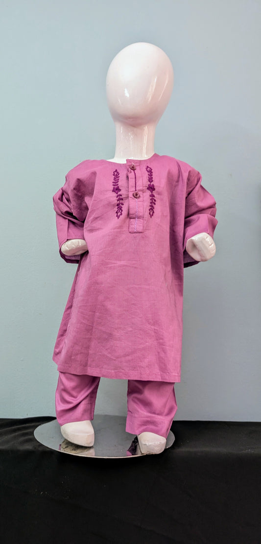 Infant merjanda hand embroidered cotton kurta with white trouser